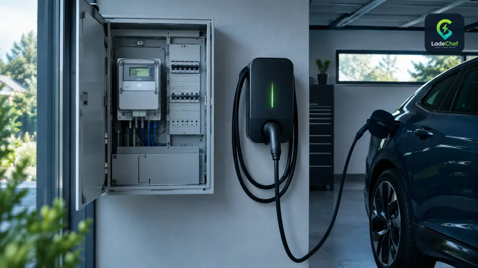 Zählerschrank mit Smart Meter neben einer Wallbox