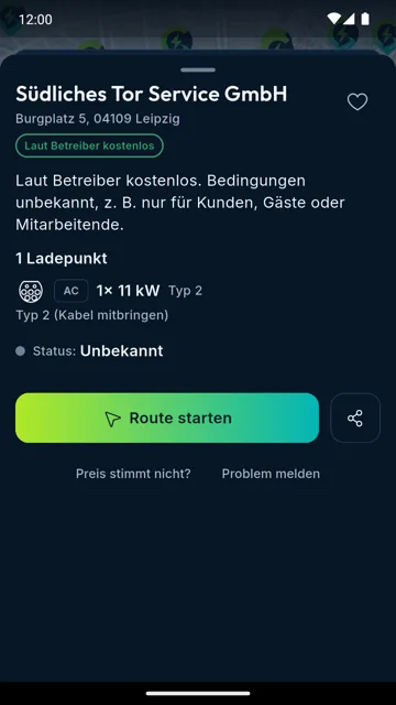 Android-App: kostenlose Ladesäule mit Bedingungen des Betreibers