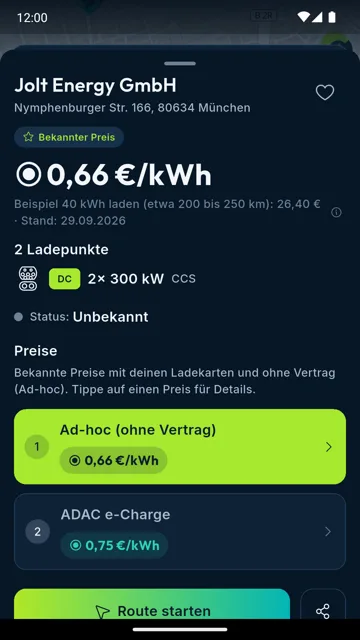 Android-App: Preise einer Ladesäule in München