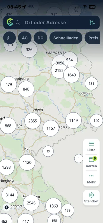 iPhone-App: Karte mit Ladesäulen in Deutschland