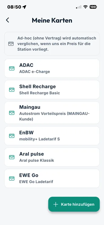 iPhone-App: eigene Ladekarten hinterlegen
