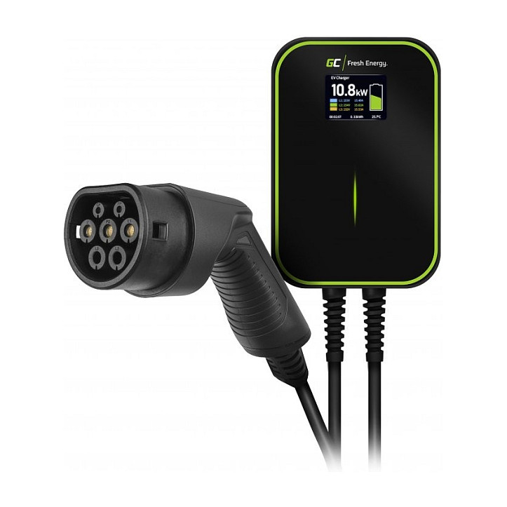 Green Cell Wallbox EV PowerBox mit Typ 2 Ladekabel, 22 kW, 6 m, Schwarz