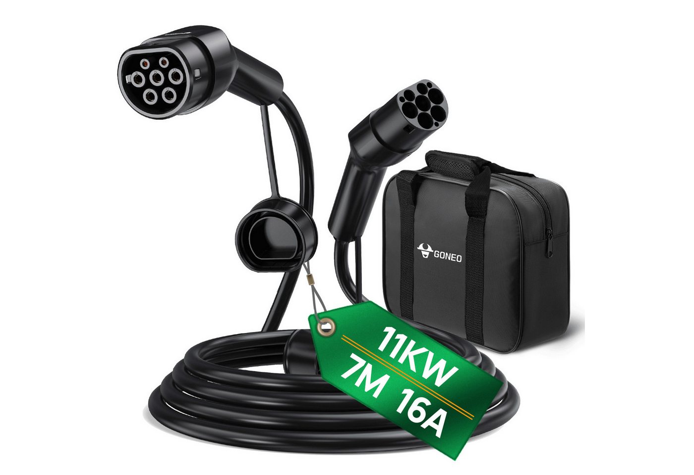 GONEO Typ 2 Ladekabel, 7 kW/11 kW/22 kW, 700 cm, mit Tragetasche