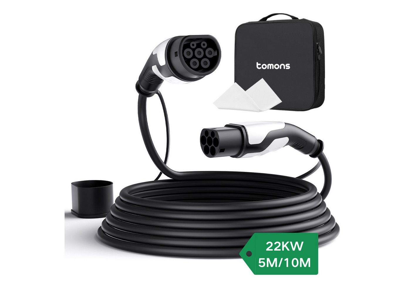 Tomons Ladekabel Typ 2, 11 kW 16 A, 22 kW 32 A, 500 cm