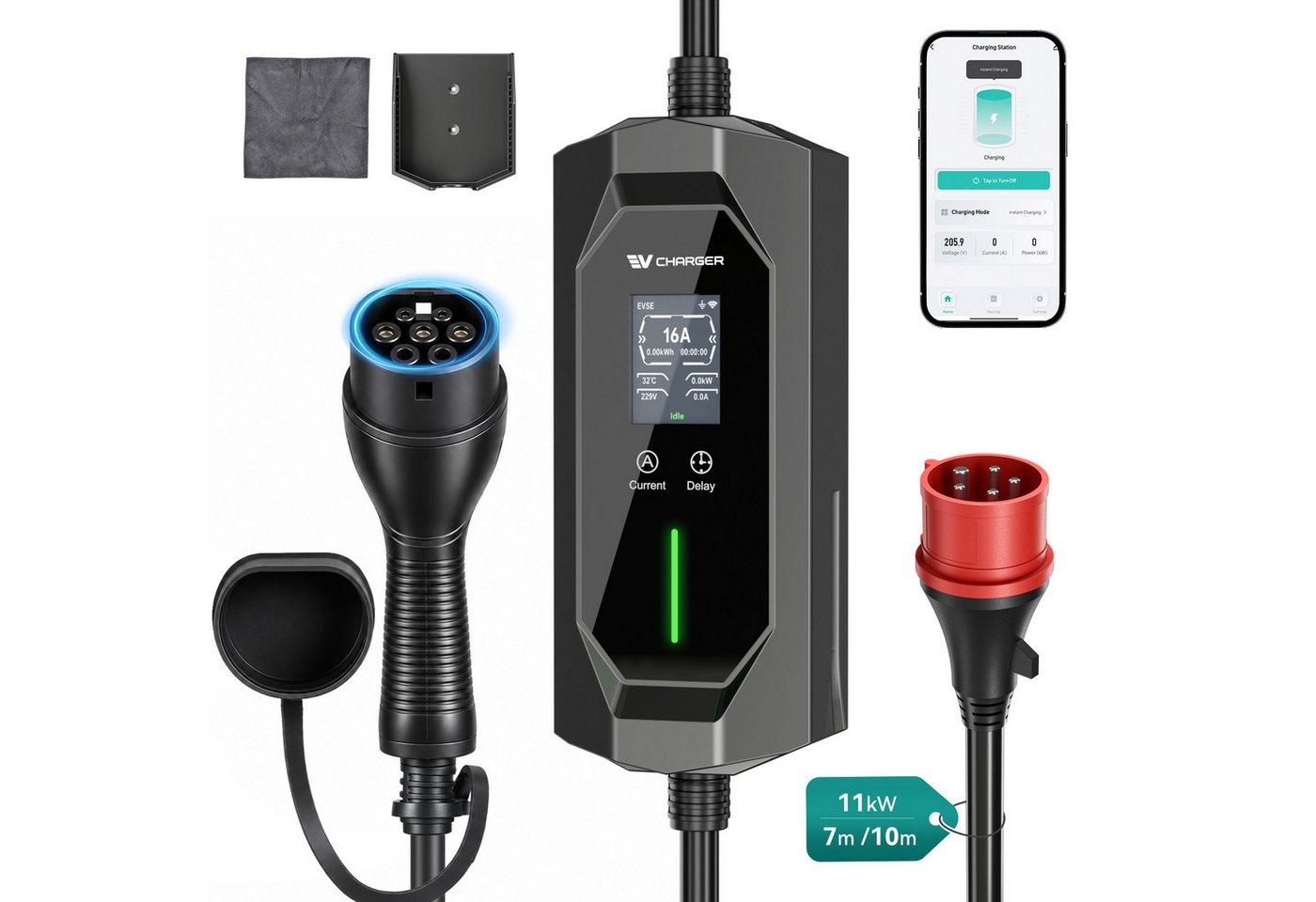 Rebonique Wallbox Typ 2 CEE, 11 kW, 16 A, 3-phasig, mit App (62196-2)