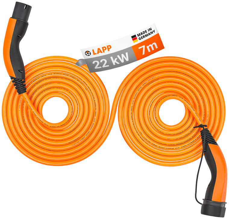 LAPP Doppelhelix Ladekabel Typ 2, 22 kW, 32 A, 3-phasig, 7 m, orange